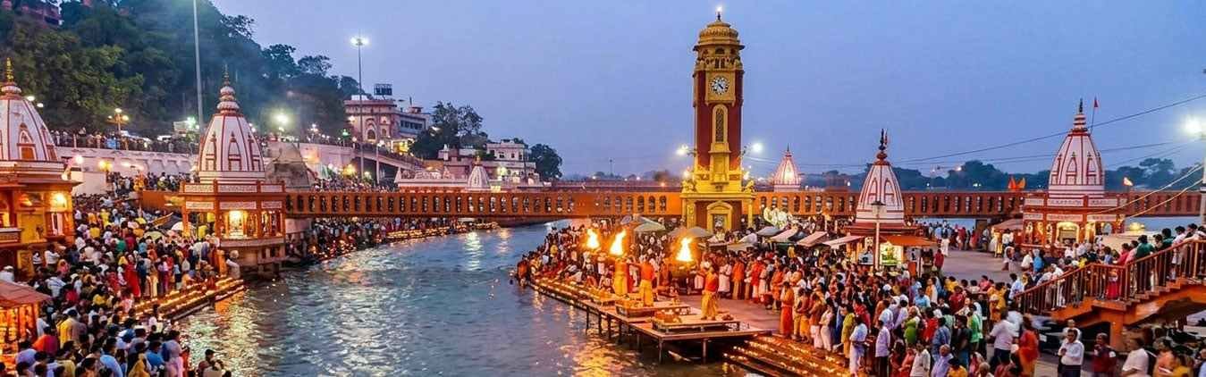 Haridwar Kumbh Mela Har Ki Pauri Devotees Gathering at Sunset