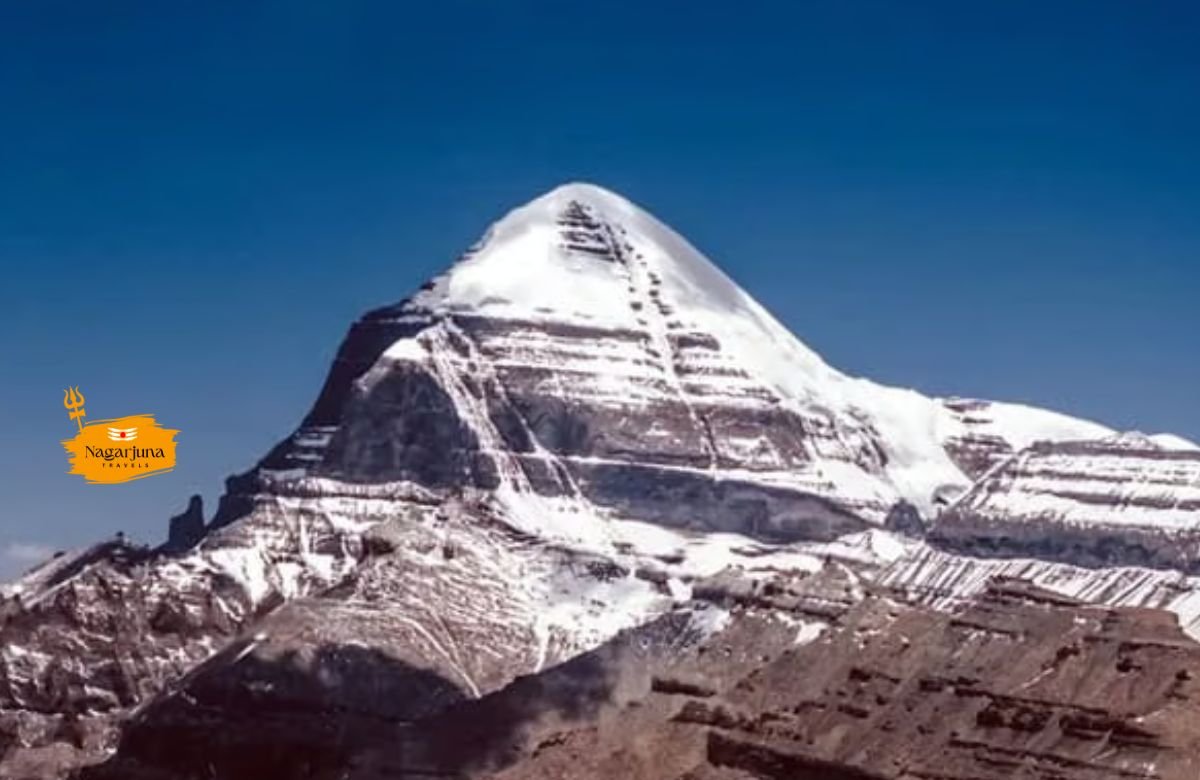 Mount Kailash, the sacred Himalayan peak revered as the Axis Mundi or the Centre of the Universe, representing the cosmic connection between heaven and earth_